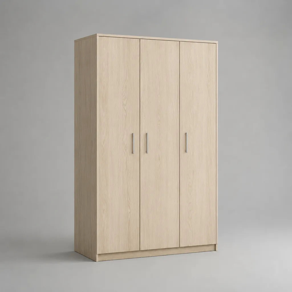Armoire à 3 portes en panneau de particules recouvert de résine mélaminique, chêne clair, 120 × 50 × 180 cm