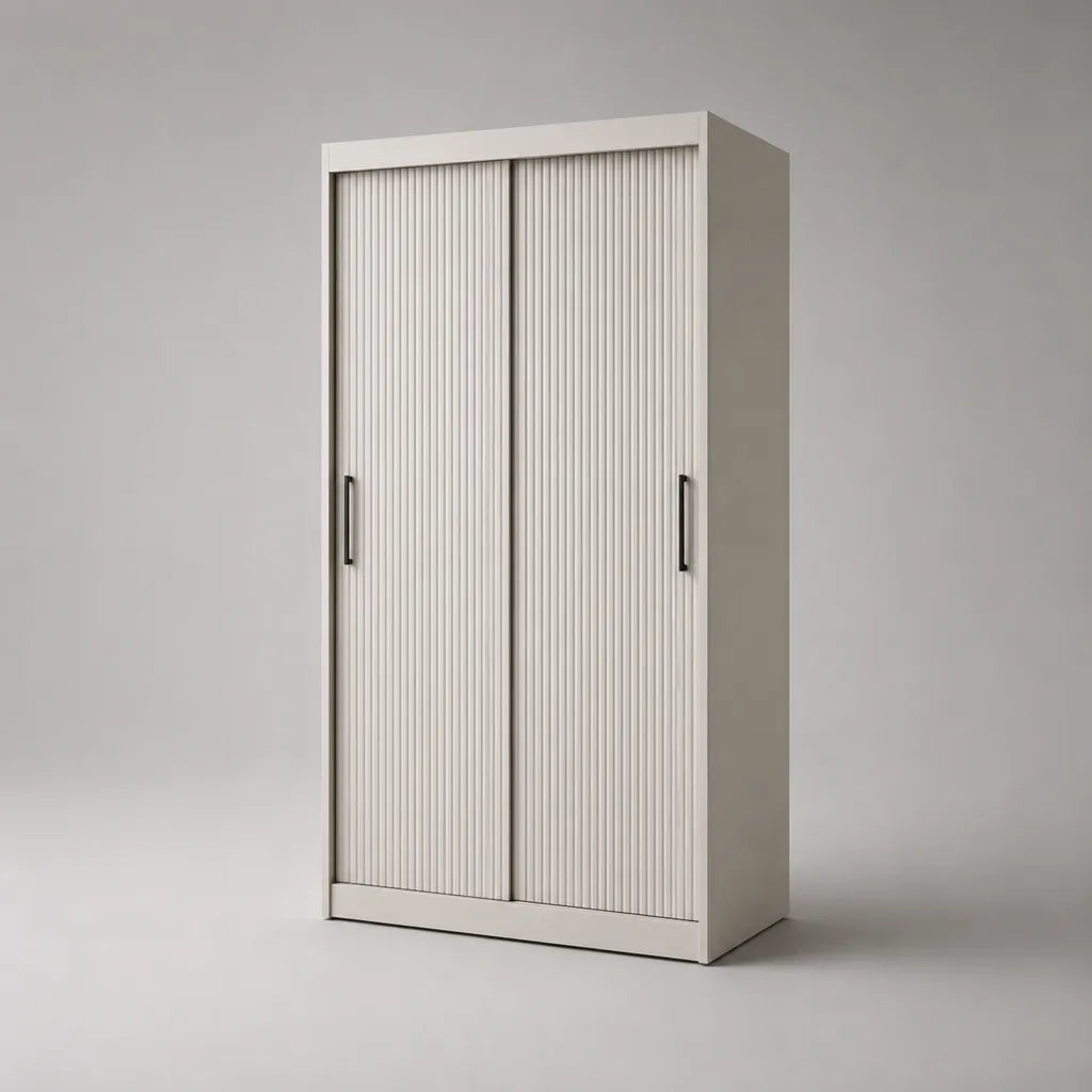 Armoire avec 2 portes coulissantes en MDF et panneau de particules, blanc/noir, 120 × 55 × 200 cm