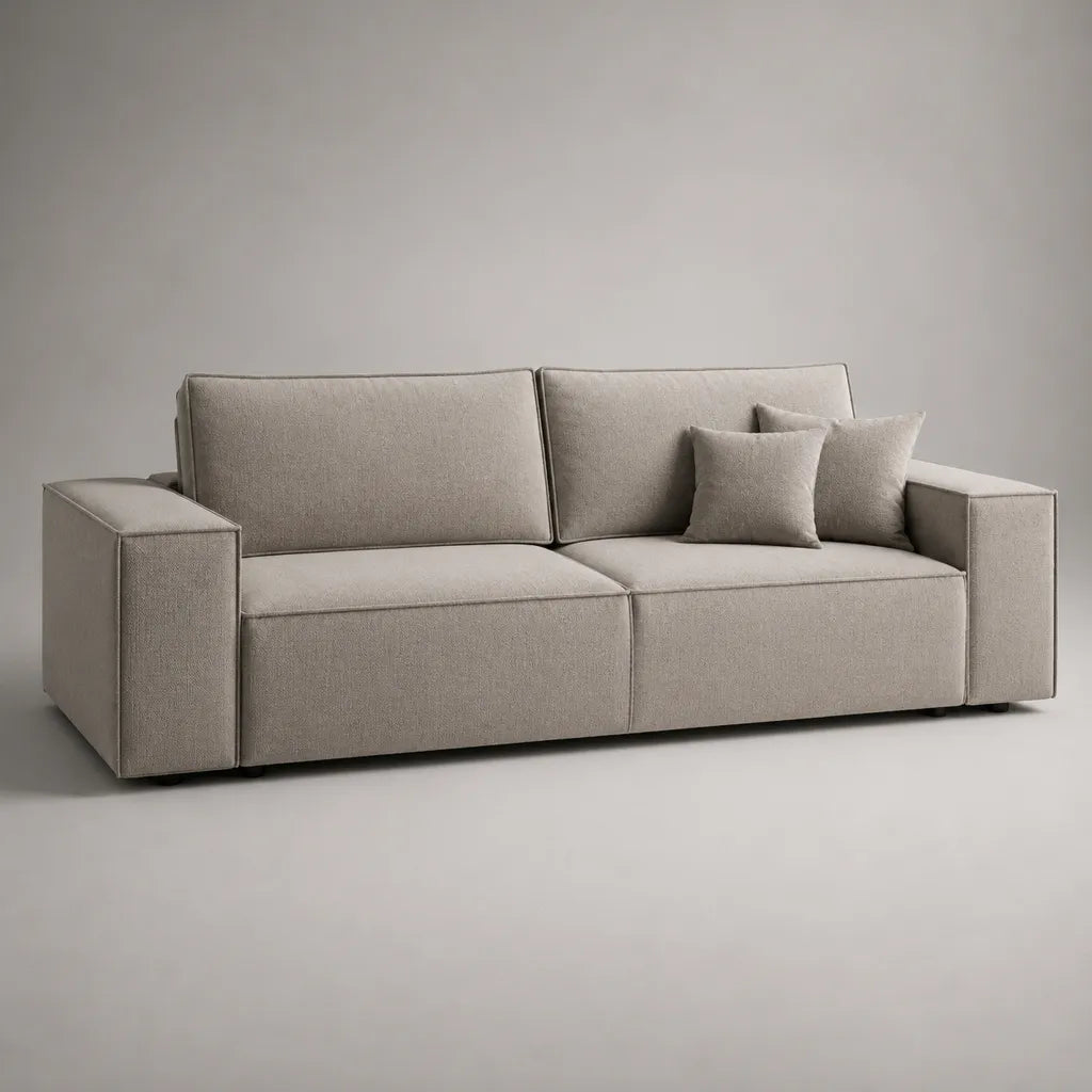Canapé rectangulaire 3 places avec housse de chenille polyester, Greige, 230 × 95 × 85 cm