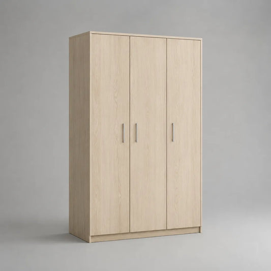 Armoire à 3 portes en panneau de particules recouvert de résine mélaminique, chêne clair, 120 × 50 × 180 cm