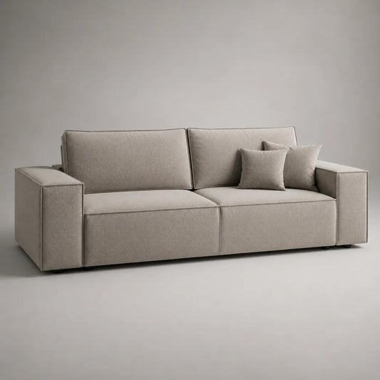 Canapé rectangulaire 3 places avec housse de chenille polyester, Greige, 230 × 95 × 85 cm