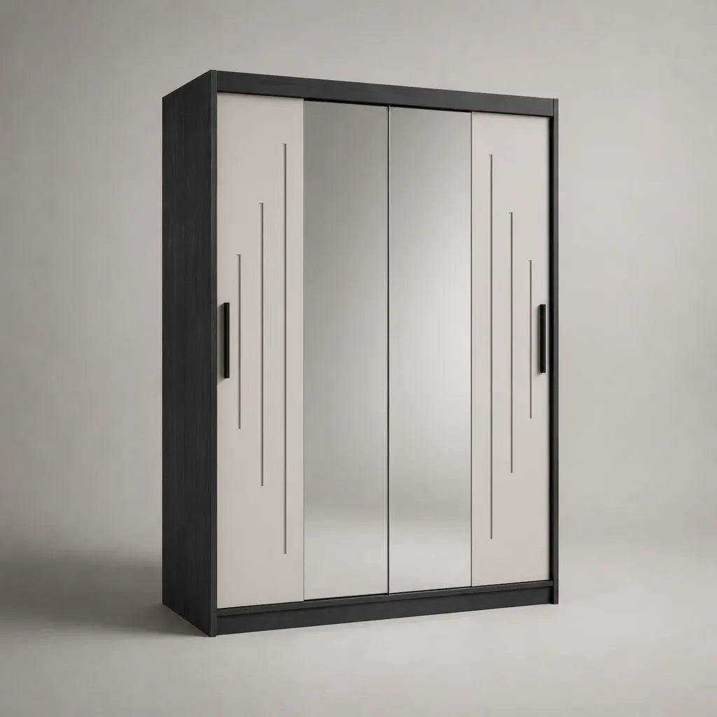 Armoire en bois avec 2 portes coulissantes et 2 miroirs, blanc anthracite, 180 × 55 × 200 cm