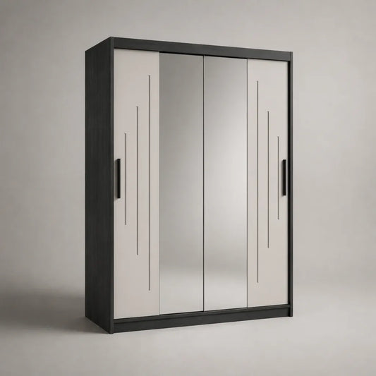 Armoire en bois avec 2 portes coulissantes et 2 miroirs, blanc anthracite, 180 × 55 × 200 cm