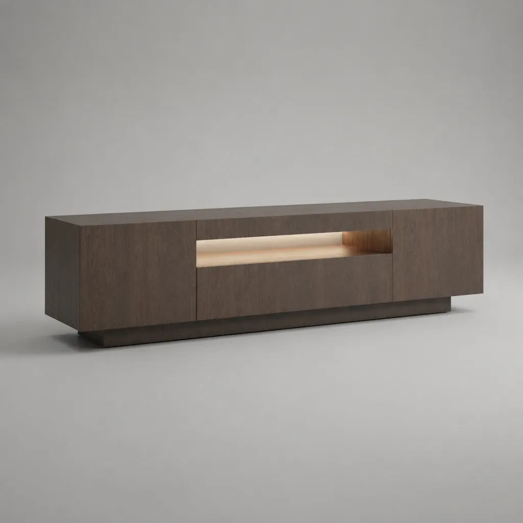 Lowboard TV rectangulaire en MDF avec éclairage LED, brun noyer/brun foncé, 200 × 42 × 58 cm