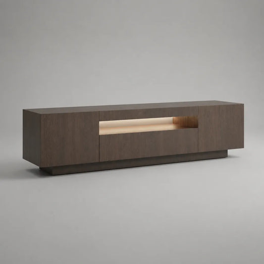 Lowboard TV rectangulaire en MDF avec éclairage LED, brun noyer/brun foncé, 200 × 42 × 58 cm